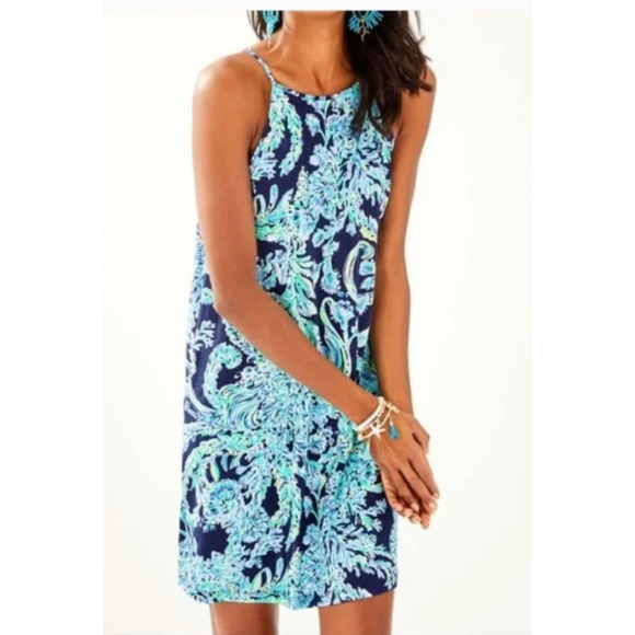 Lilly Pulitzer Dress Small Navy High Tide Scuba Doo Margot Swing Resort Beach - Picture 4 of 8